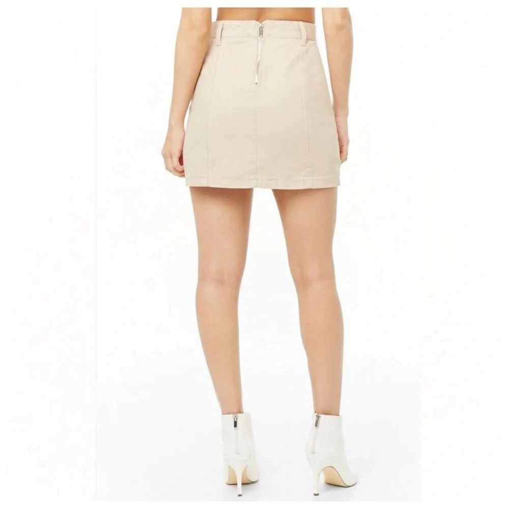 Forever21 Lace-Up Mini Jean Skirt in Beige Sand Khaki - Picture 5 of 8